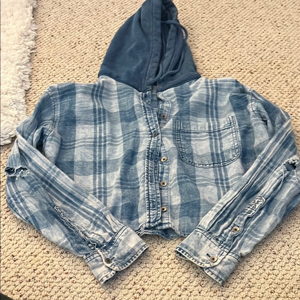 American Eagle Outfitters Blue Checkered Hoodie